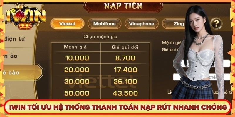 Iwin tối ưu hệ thống thanh toán giúp anh em nạp rút nhanh chóng
